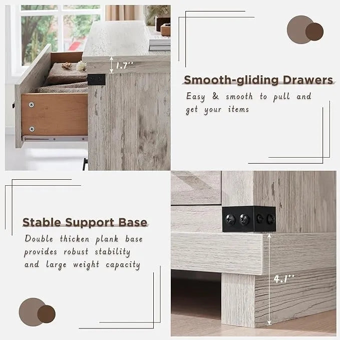 Commode de style rustique à cinq tiroirs, commode en bois