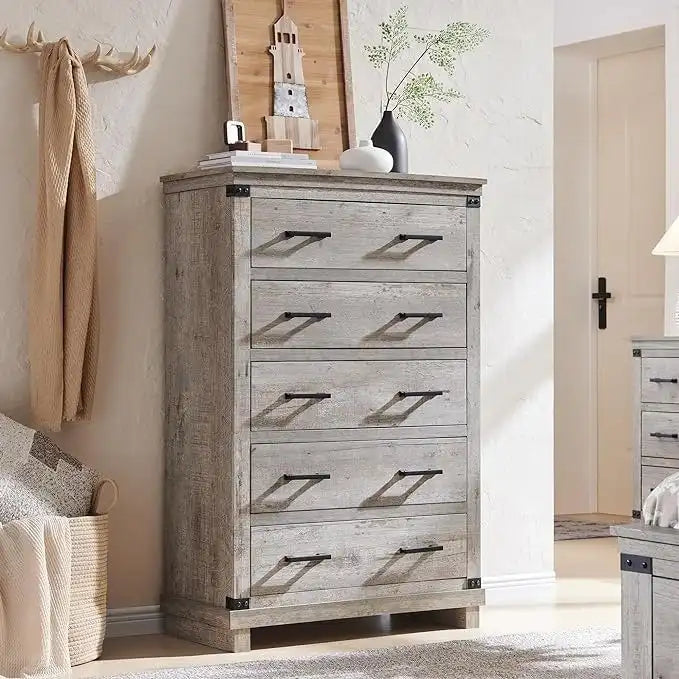 Commode de style rustique à cinq tiroirs, commode en bois