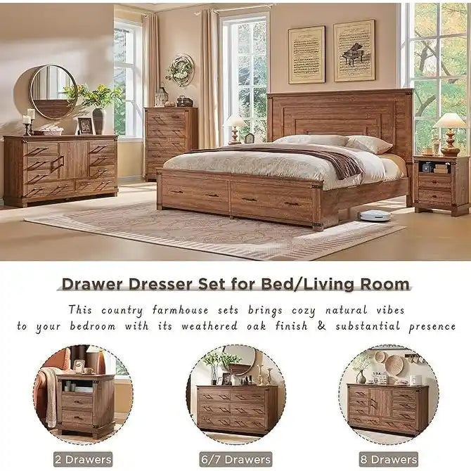 Commode de style rustique à cinq tiroirs, commode en bois