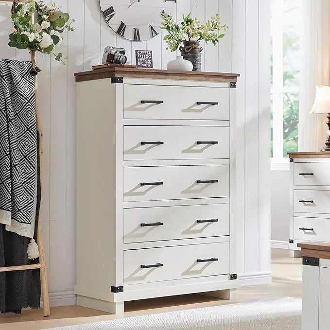 Commode de style rustique à cinq tiroirs, commode en bois