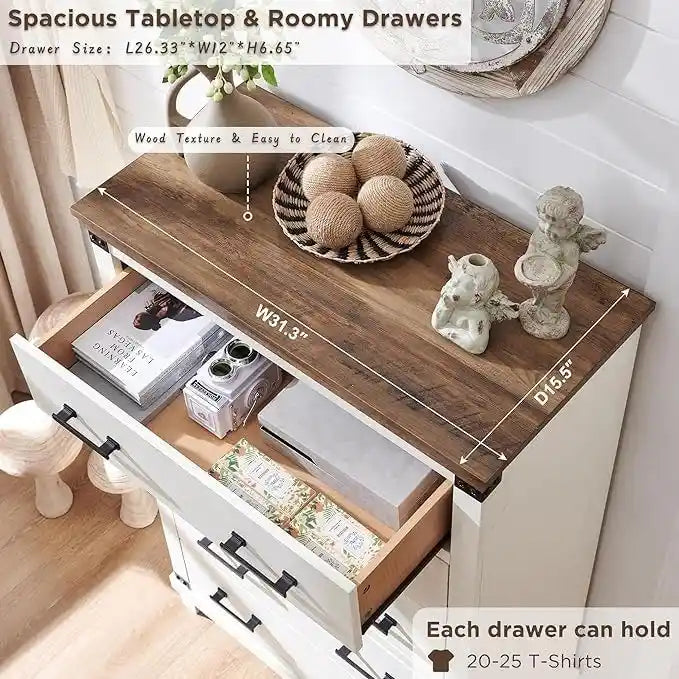 Commode de style rustique à cinq tiroirs, commode en bois