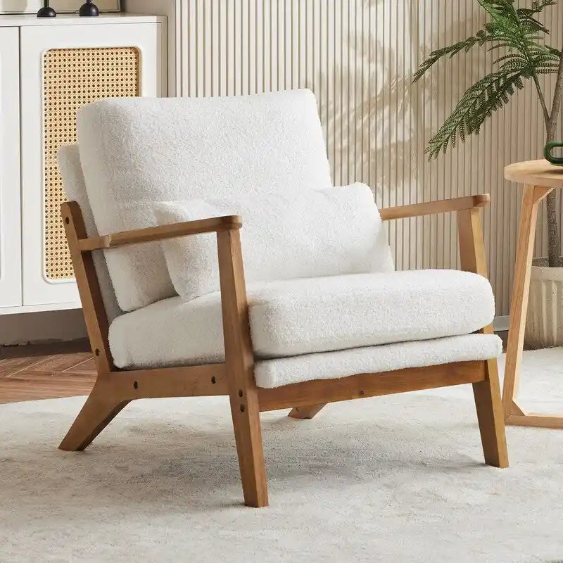 Chaise longue rembourrée en mélange de lin beige