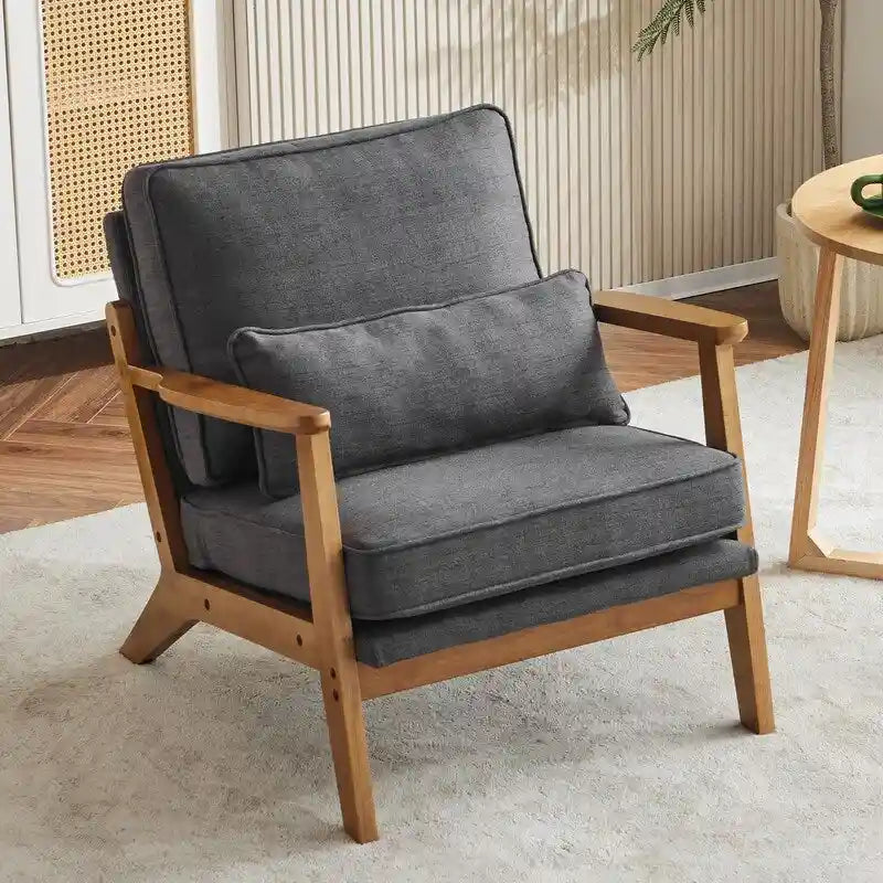 Chaise longue rembourrée en mélange de lin beige