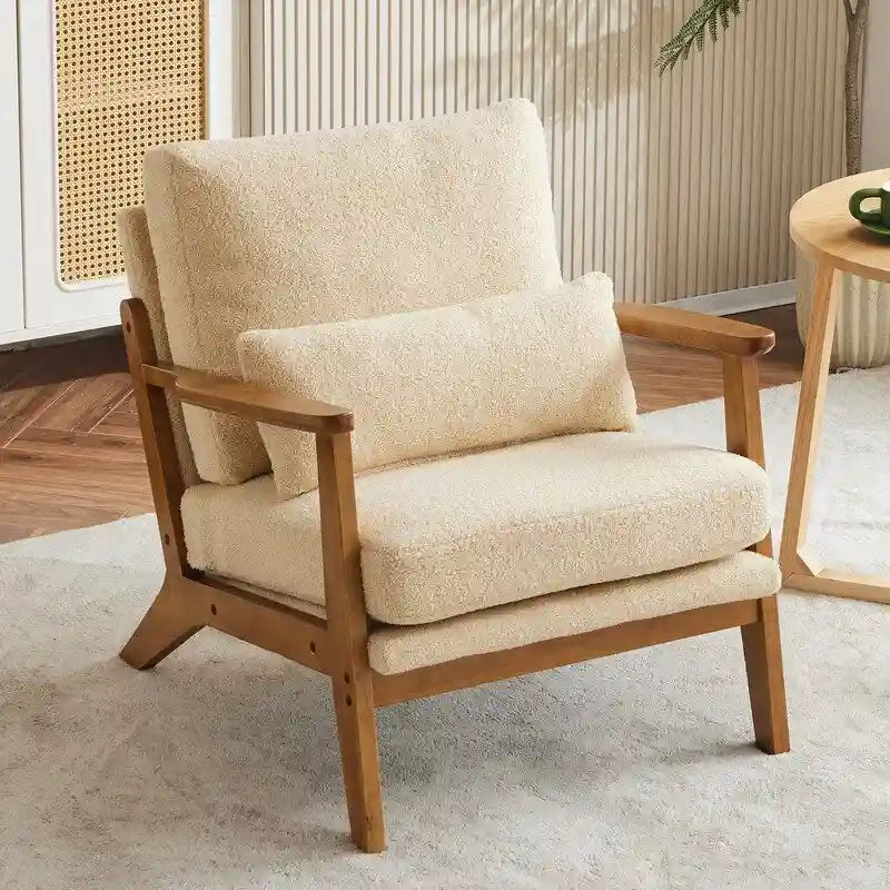 Chaise longue rembourrée en mélange de lin beige