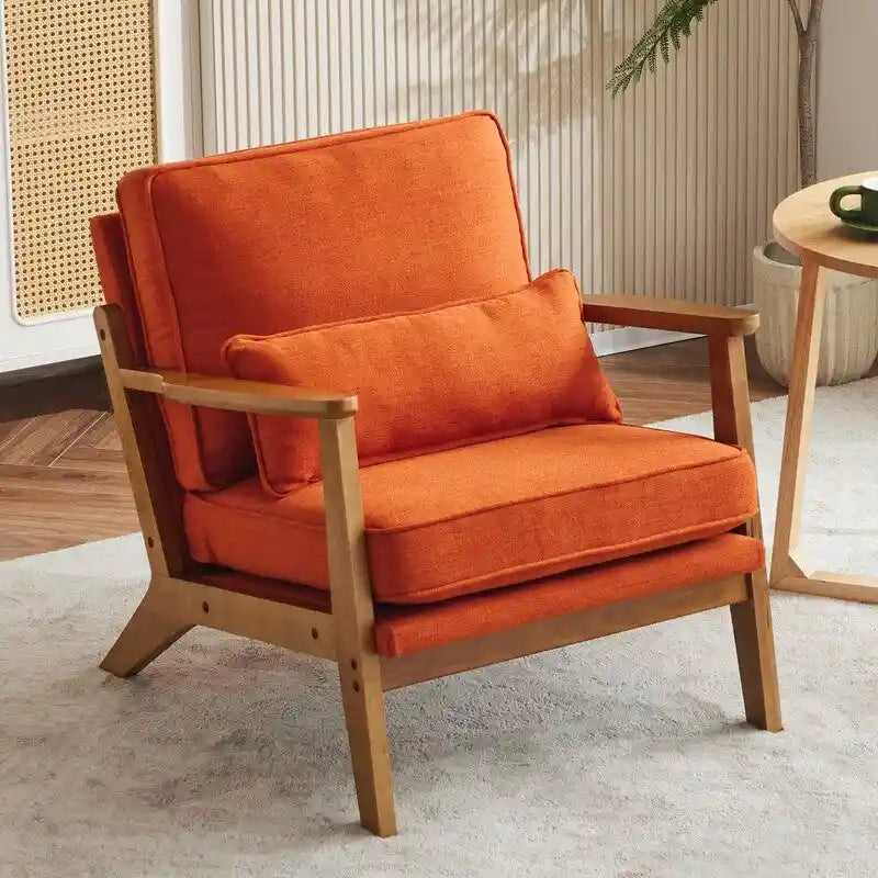 Chaise longue rembourrée en mélange de lin beige