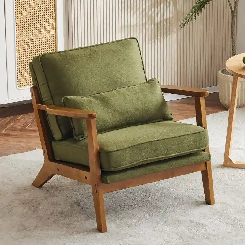 Chaise longue rembourrée en mélange de lin beige