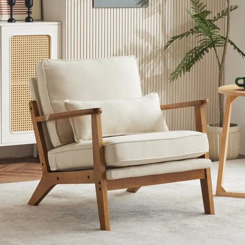 Chaise longue rembourrée en mélange de lin beige