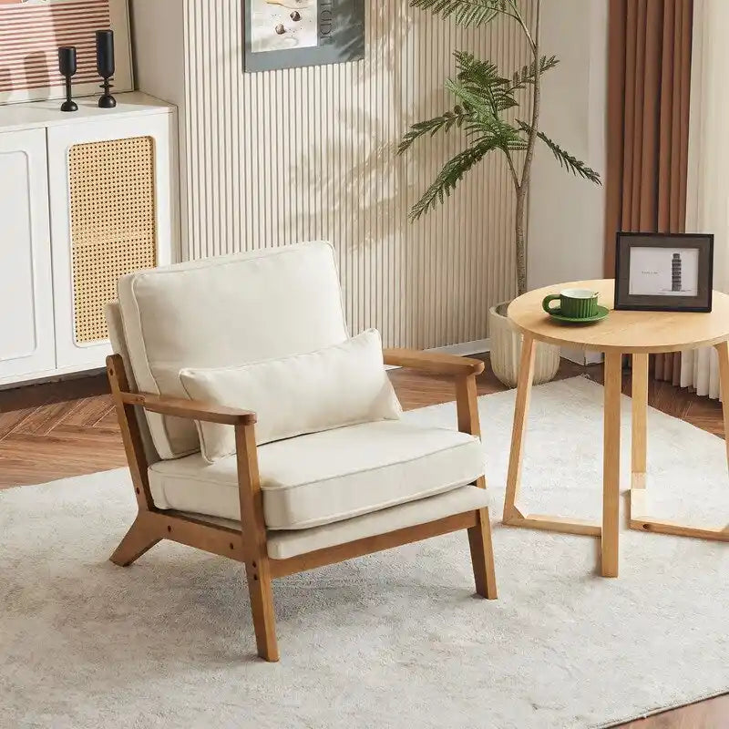 Chaise longue rembourrée en mélange de lin beige