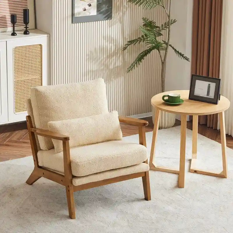 Chaise longue rembourrée en mélange de lin beige