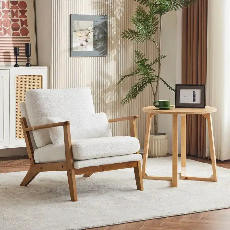 Chaise longue rembourrée en mélange de lin beige