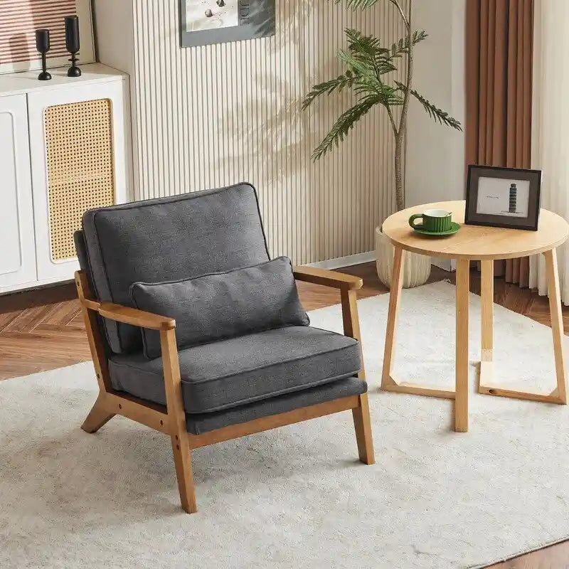 Chaise longue rembourrée en mélange de lin beige