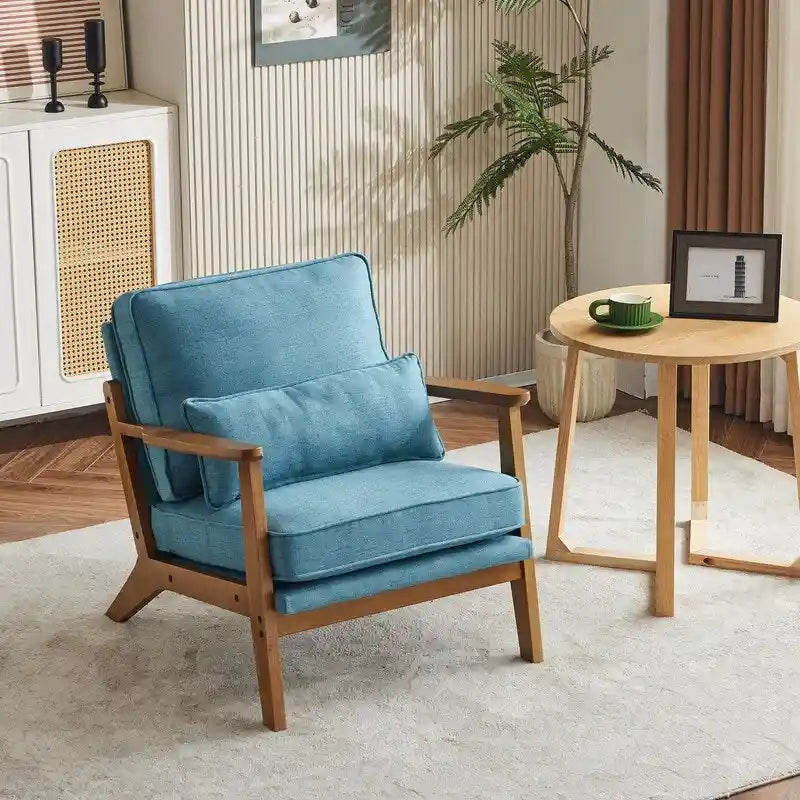 Chaise longue rembourrée en mélange de lin beige