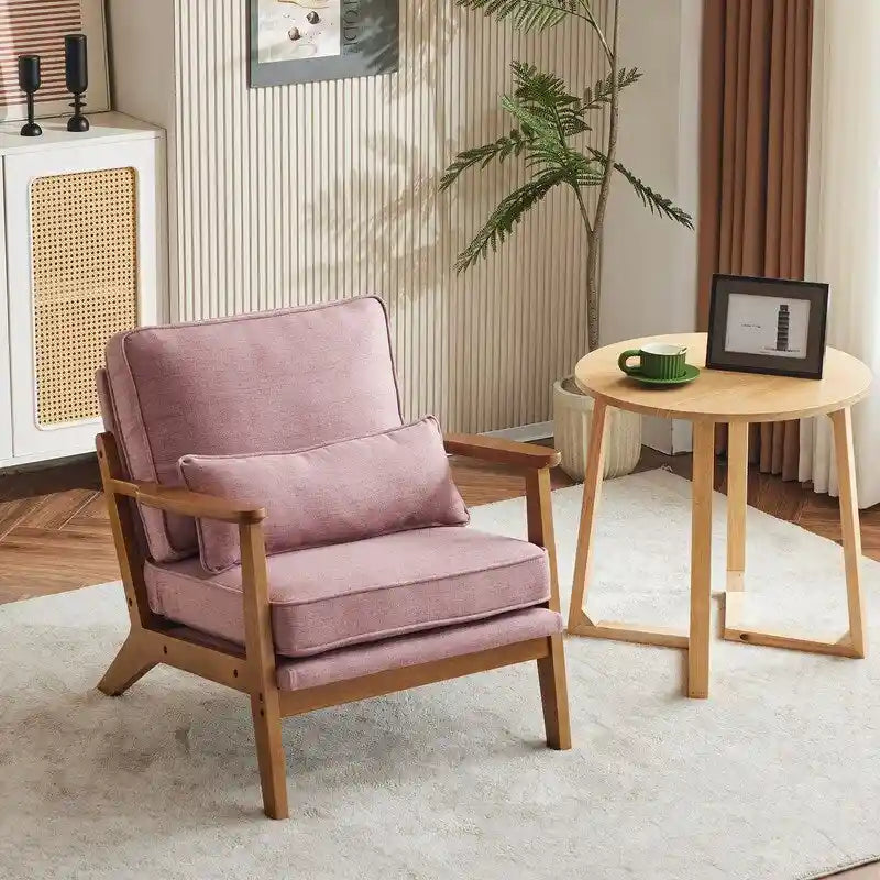 Chaise longue rembourrée en mélange de lin beige