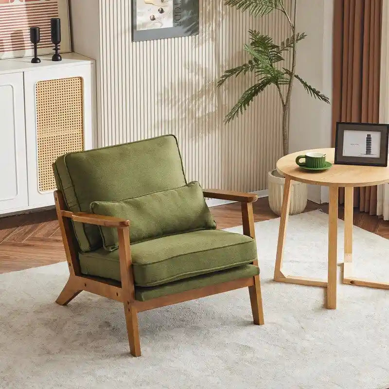Chaise longue rembourrée en mélange de lin beige