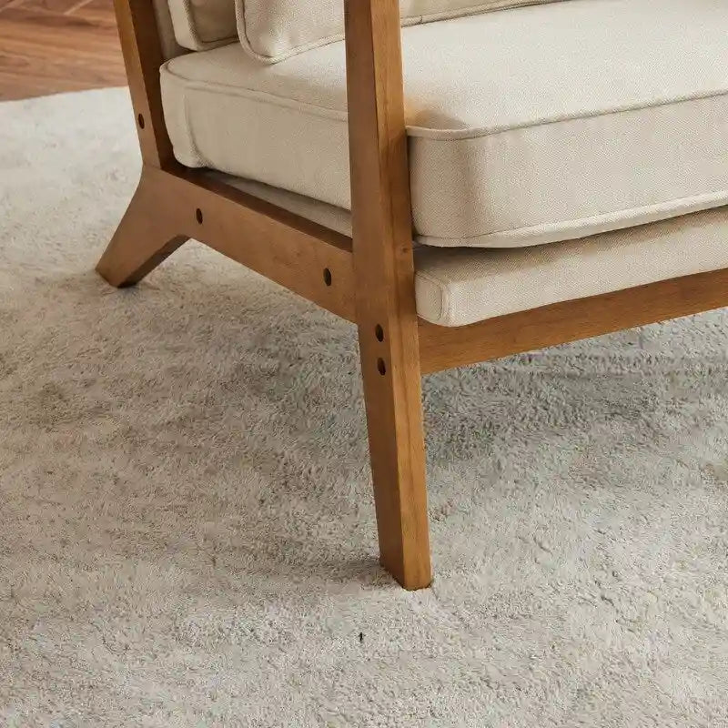 Chaise longue rembourrée en mélange de lin beige