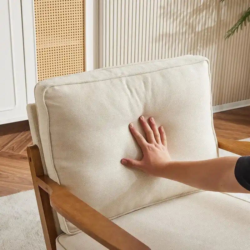 Chaise longue rembourrée en mélange de lin beige