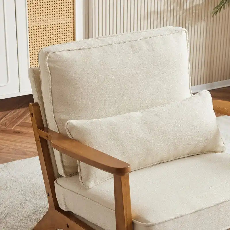 Chaise longue rembourrée en mélange de lin beige