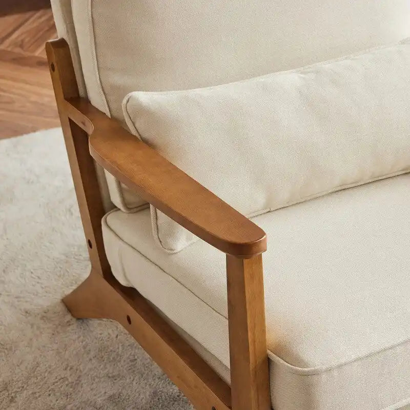 Chaise longue rembourrée en mélange de lin beige