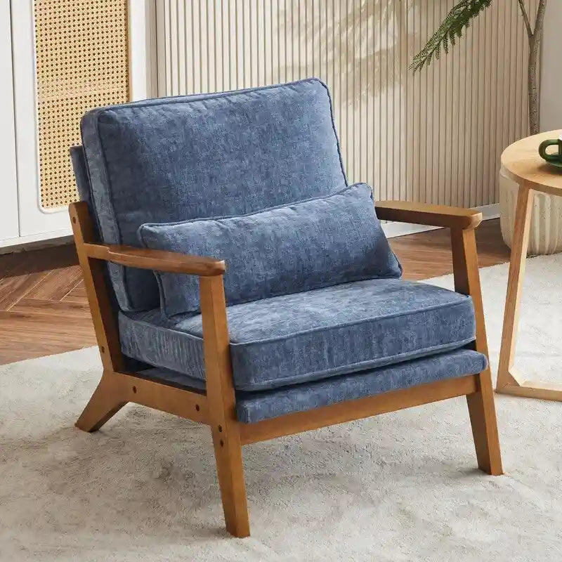 Chaise longue rembourrée en mélange de lin beige
