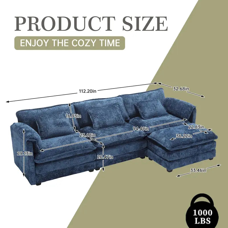 Canapé modulaire trois places extra-large confortable en L