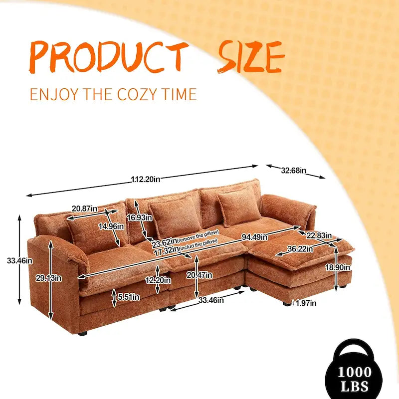 Canapé modulaire trois places extra-large confortable en L