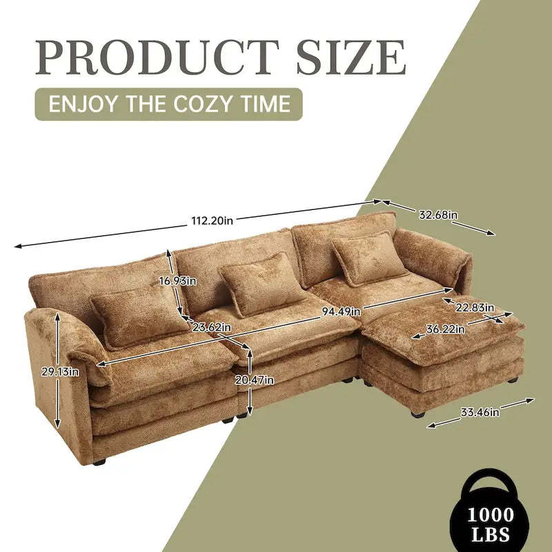 Canapé modulaire trois places extra-large confortable en L