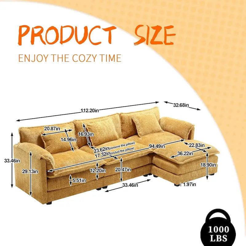 Canapé modulaire trois places extra-large confortable en L