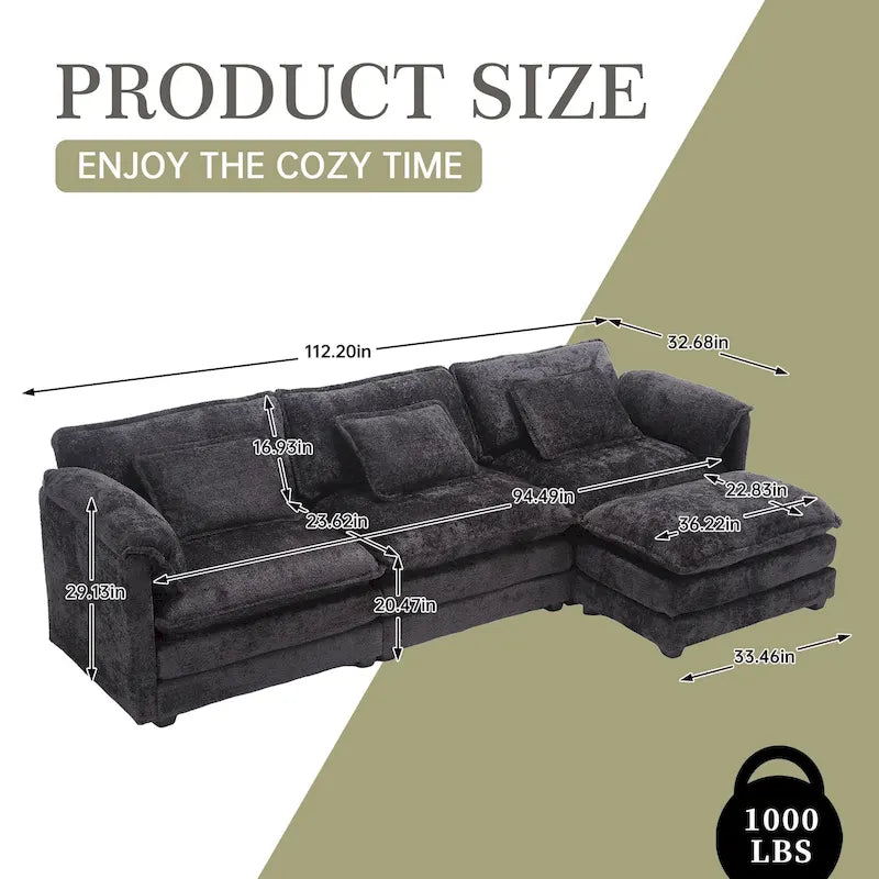 Canapé modulaire trois places extra-large confortable en L