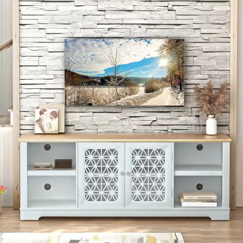 Meuble TV de porte décoratif floral style rustique de 70 pouces