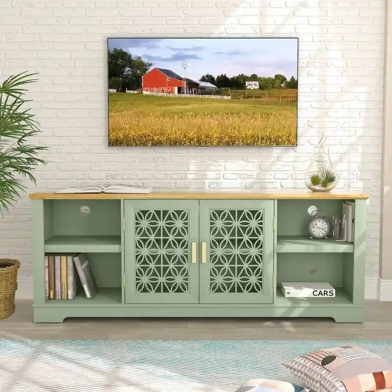 70 in. Rustic Decorative Floral Door TV Stand for up to 80  TVs