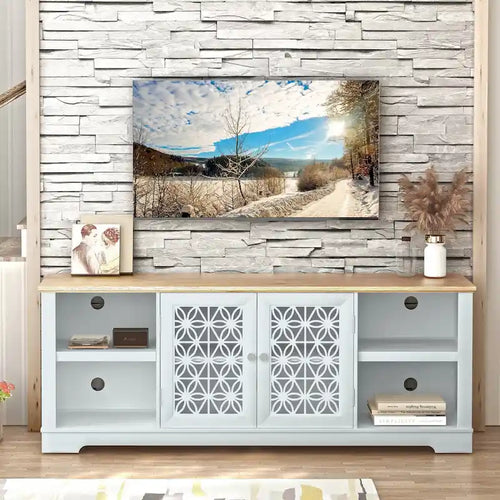 Meuble TV de porte décoratif floral style rustique de 70 pouces