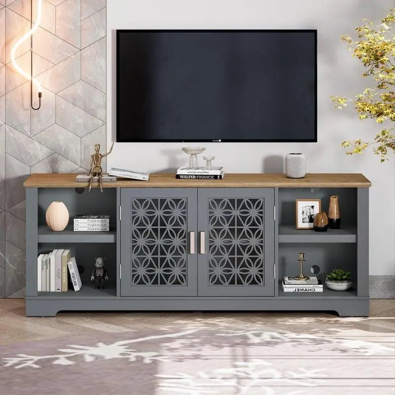 Meuble TV de porte décoratif floral style rustique de 70 pouces
