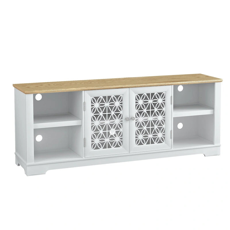 Meuble TV de porte décoratif floral style rustique de 70 pouces