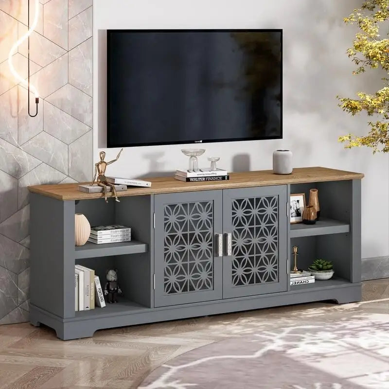 Meuble TV de porte décoratif floral style rustique de 70 pouces