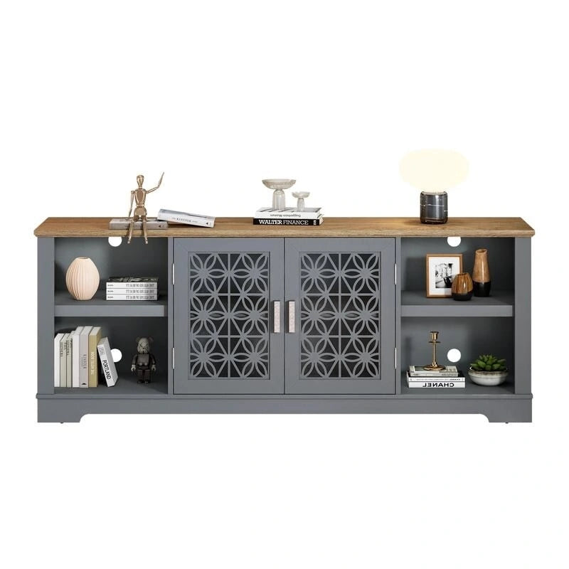 Meuble TV de porte décoratif floral style rustique de 70 pouces