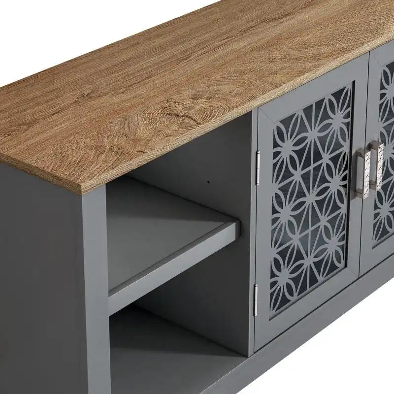 Meuble TV de porte décoratif floral style rustique de 70 pouces