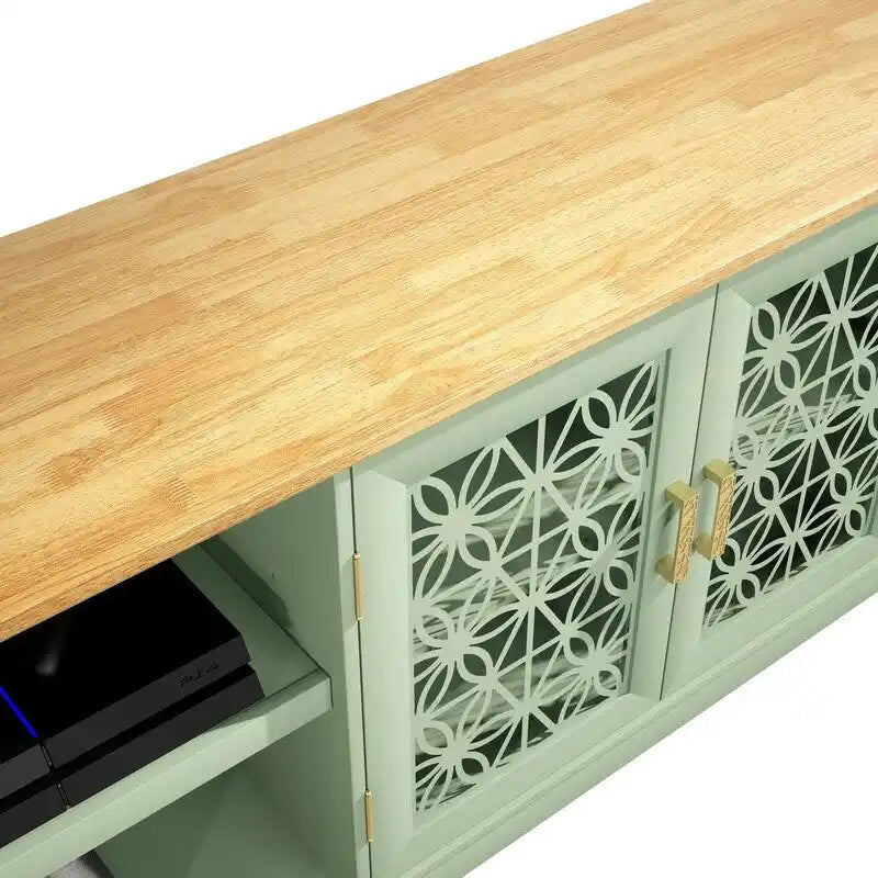 Meuble TV de porte décoratif floral style rustique de 70 pouces