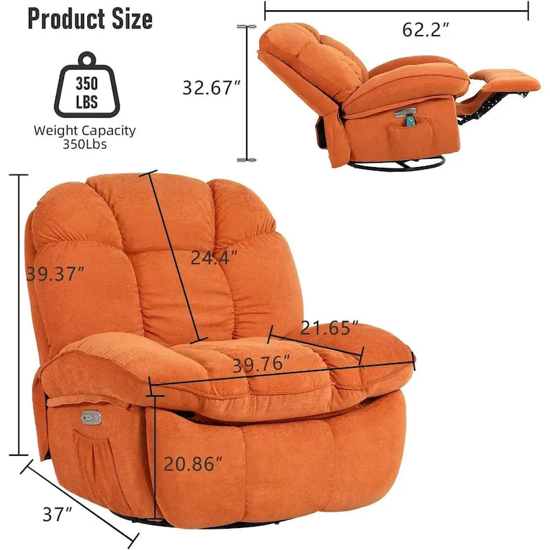 Fauteuil inclinable électrique rotatif, fauteuil à bascule massant avec fonction chauffante