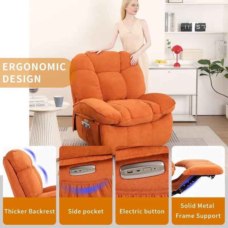 Fauteuil inclinable électrique rotatif, fauteuil à bascule massant avec fonction chauffante