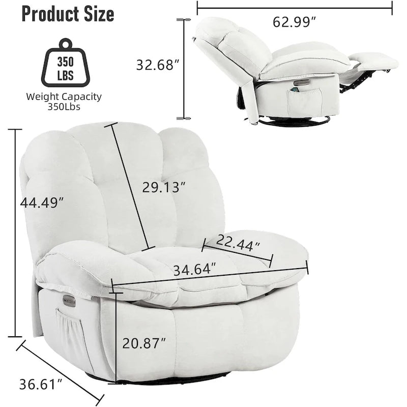 Fauteuil inclinable électrique rotatif, fauteuil à bascule massant avec fonction chauffante