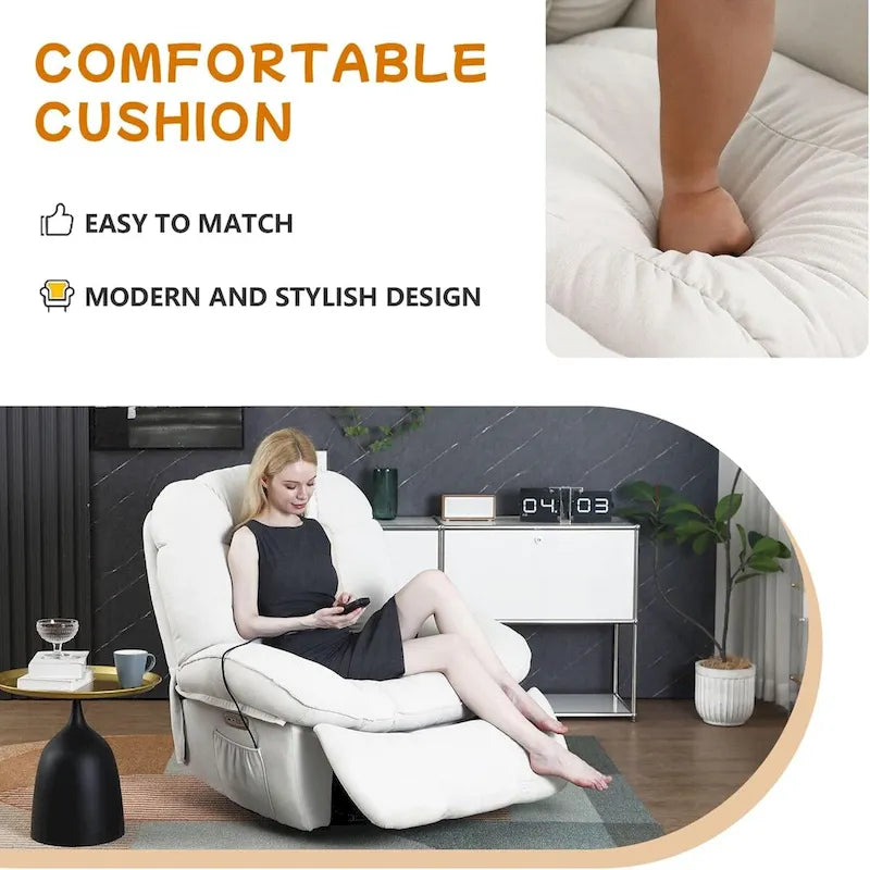 Fauteuil inclinable électrique rotatif, fauteuil à bascule massant avec fonction chauffante