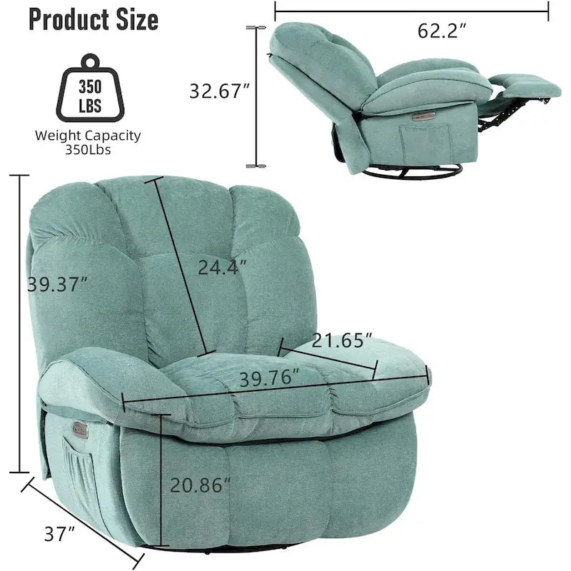 Fauteuil inclinable électrique rotatif, fauteuil à bascule massant avec fonction chauffante