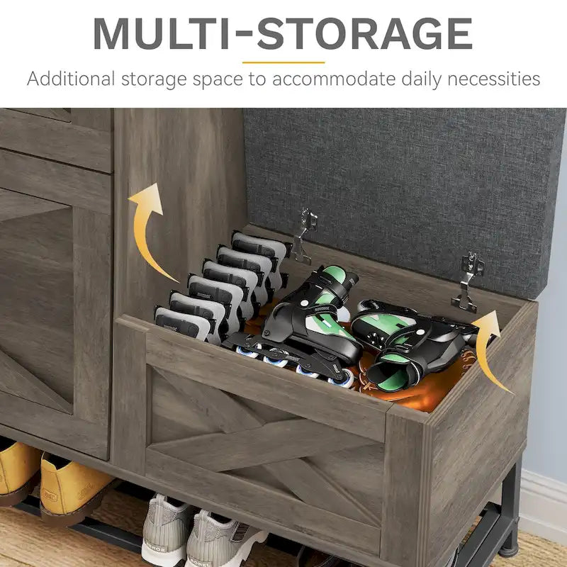 Un meuble à chaussures de style campagnard avec un banc à chaussures