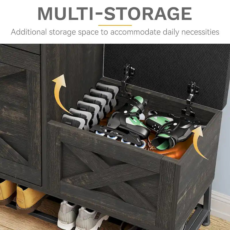 Un meuble à chaussures de style campagnard avec un banc à chaussures