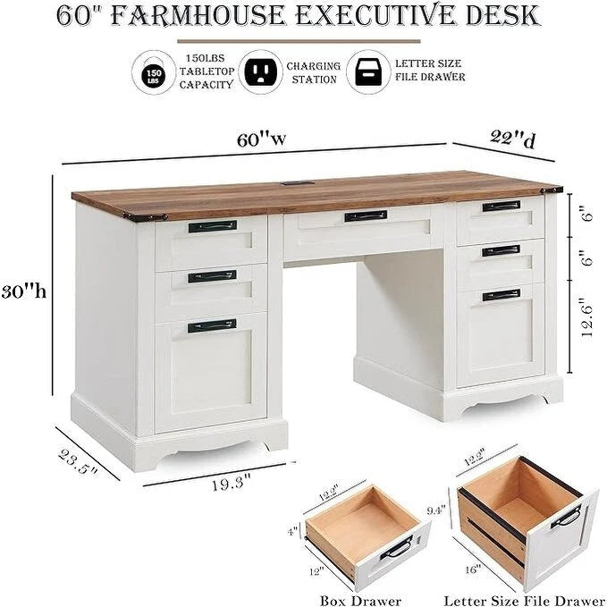 60 Bureau de direction de ferme, bureau à domicile en bois, bureau d'ordinateur