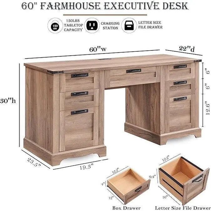 60 Bureau de direction de ferme, bureau à domicile en bois, bureau d'ordinateur