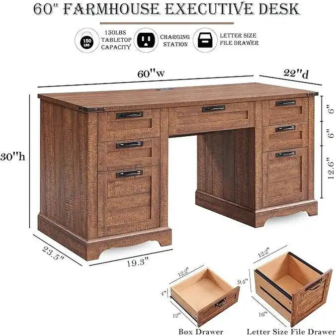60 Bureau de direction de ferme, bureau à domicile en bois, bureau d'ordinateur