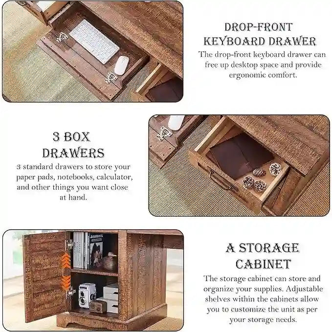60 Bureau de direction de ferme, bureau à domicile en bois, bureau d'ordinateur