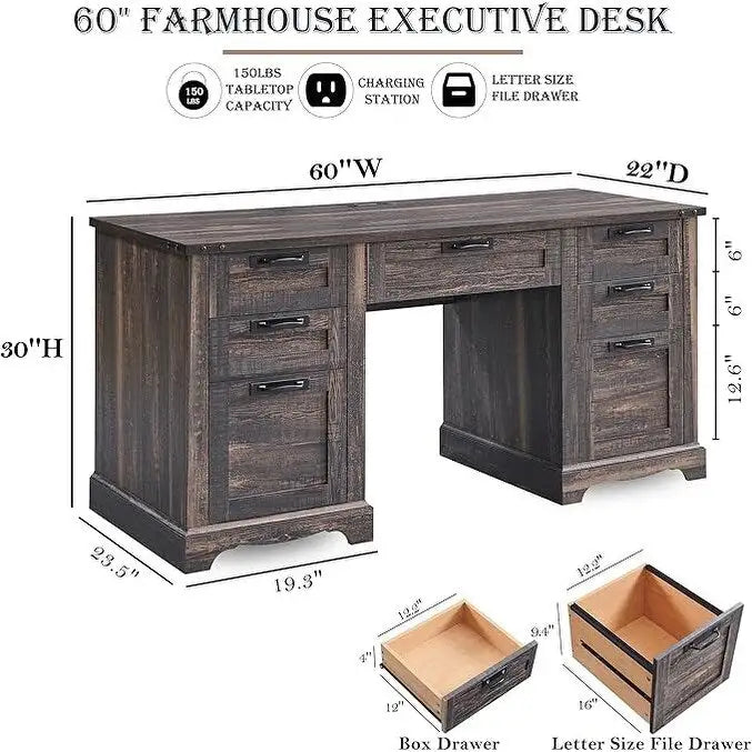60 Bureau de direction de ferme, bureau à domicile en bois, bureau d'ordinateur