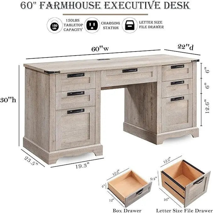 60 Bureau de direction de ferme, bureau à domicile en bois, bureau d'ordinateur